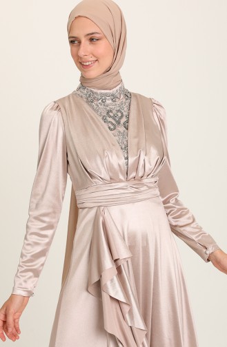 Beige Hijab Evening Dress 4951-01