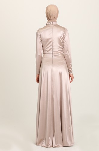 Beige Hijab Evening Dress 4951-01