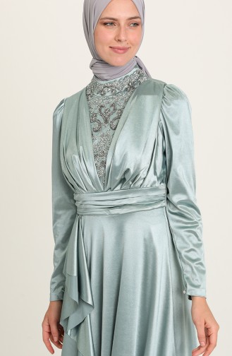 Green Almond Hijab Evening Dress 4951-02