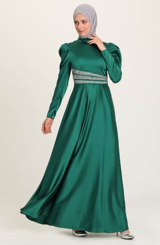 Emerald Green Hijab Evening Dress 4954-05