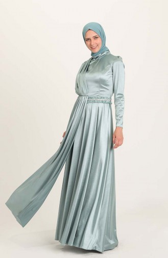 Green Almond Hijab Evening Dress 4952-02