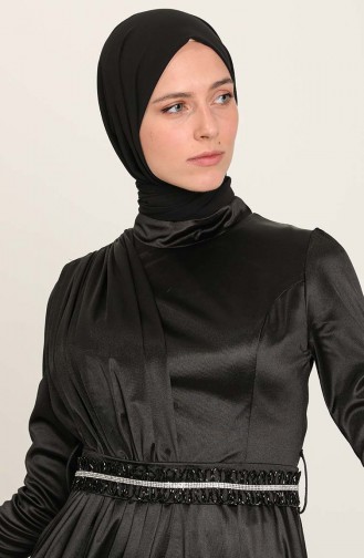 Black Hijab Evening Dress 4952-04