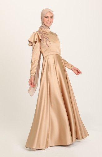 Gold Hijab Evening Dress 4953-01