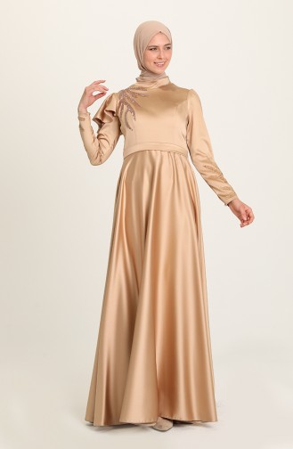 Gold Hijab Evening Dress 4953-01