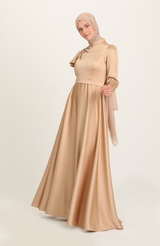 Gold Hijab Evening Dress 4953-01