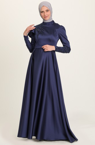 Navy Blue İslamitische Avondjurk 4953-02