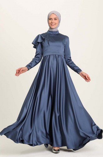 Indigo Hijab Evening Dress 4953-03