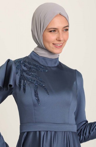 Indigo Hijab Evening Dress 4953-03