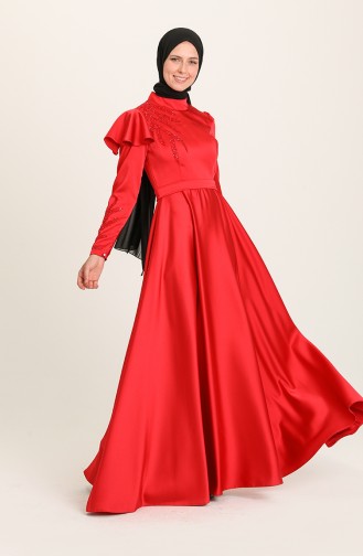 Red Hijab Evening Dress 4953-04