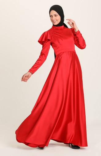 Red Hijab Evening Dress 4953-04