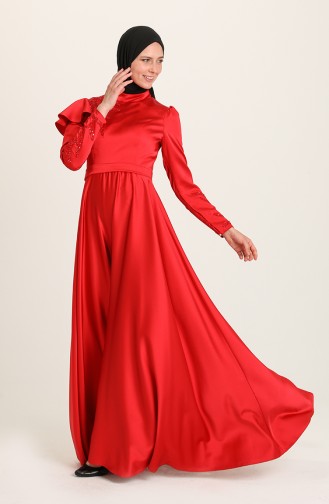 Red Hijab Evening Dress 4953-04