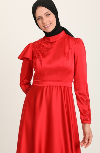 Red Hijab Evening Dress 4953-04