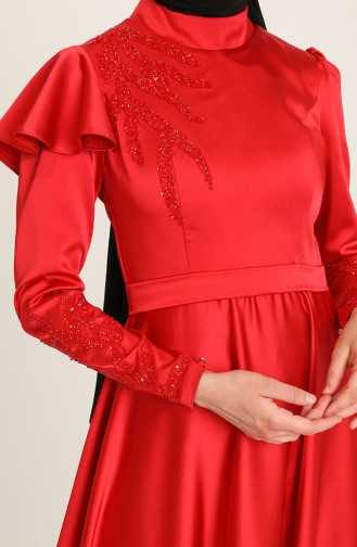 Red Hijab Evening Dress 4953-04