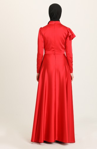 Red Hijab Evening Dress 4953-04