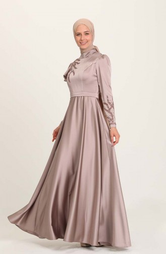 Mink Hijab Evening Dress 4953-06