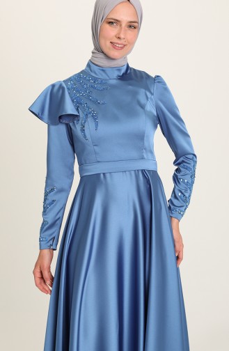 Blue Hijab Evening Dress 4953-07