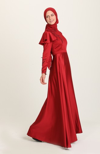 Claret Red Hijab Evening Dress 4953-08