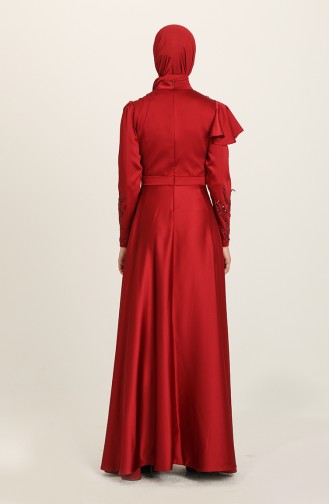 Claret Red Hijab Evening Dress 4953-08