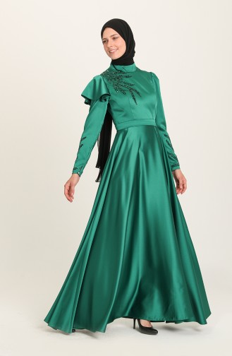 Emerald Green Hijab Evening Dress 4953-09