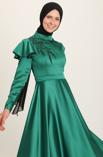 Emerald Green Hijab Evening Dress 4953-09