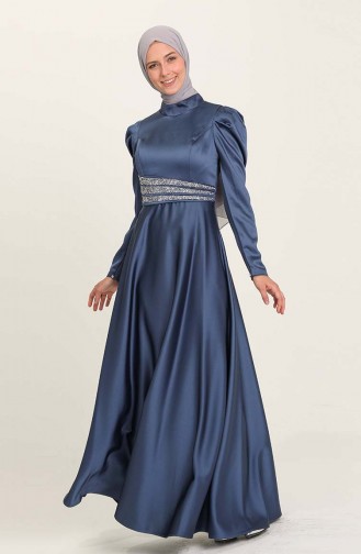 Indigo Hijab Evening Dress 4954-01