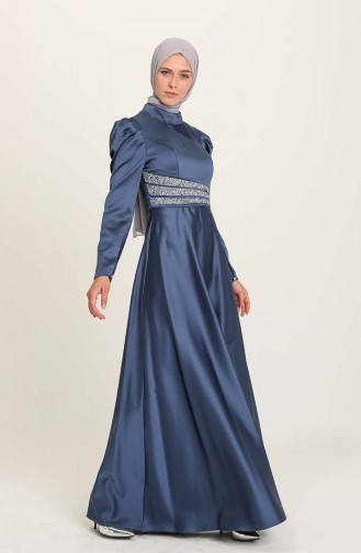 Indigo Hijab Evening Dress 4954-01