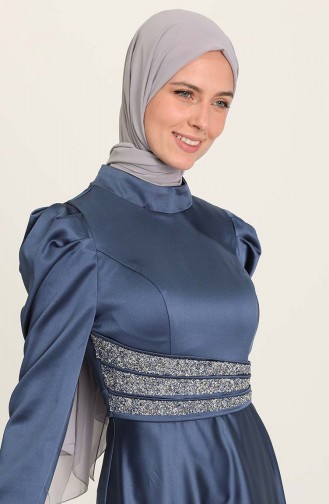 Indigo Hijab Evening Dress 4954-01