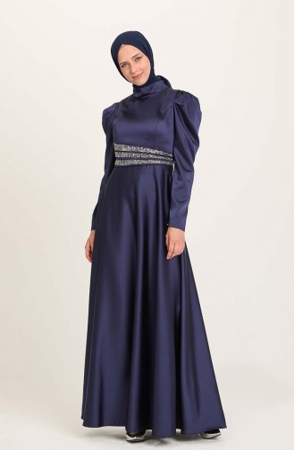 Navy Blue Hijab Evening Dress 4954-02