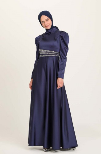 Navy Blue İslamitische Avondjurk 4954-02