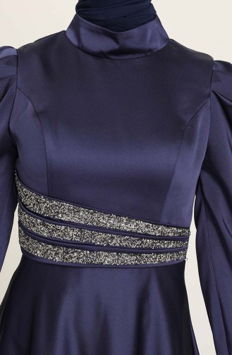 Navy Blue Hijab Evening Dress 4954-02