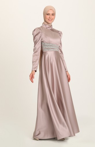 Mink Hijab Evening Dress 4954-04