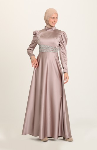 Mink Hijab Evening Dress 4954-04