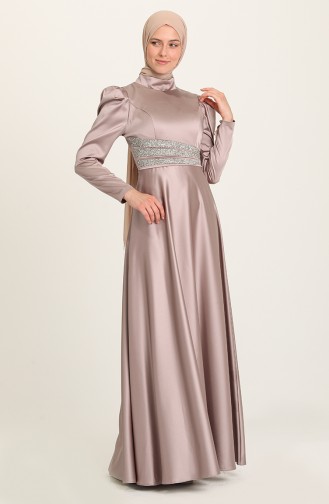 Mink Hijab Evening Dress 4954-04