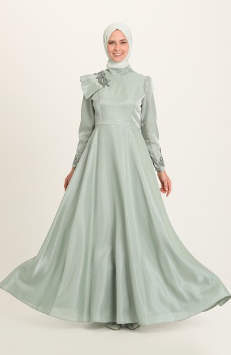 Green Almond Hijab Evening Dress 4955-01