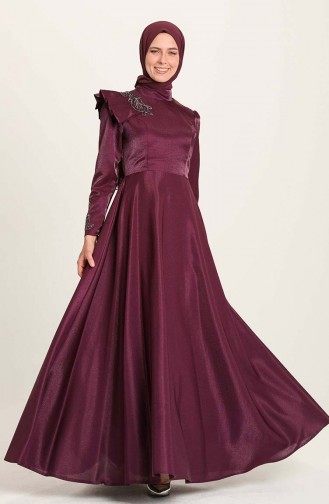 Plum Hijab Evening Dress 4955-04
