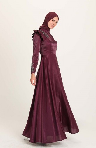 Plum Hijab Evening Dress 4955-04