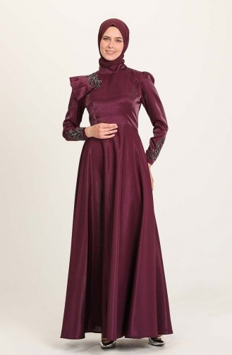 Plum Hijab Evening Dress 4955-04