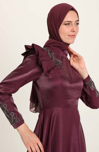 Plum Hijab Evening Dress 4955-04