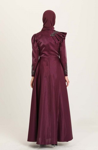 Plum Hijab Evening Dress 4955-04