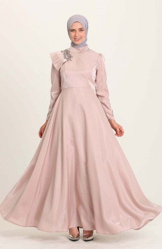 Powder Hijab Evening Dress 4955-05
