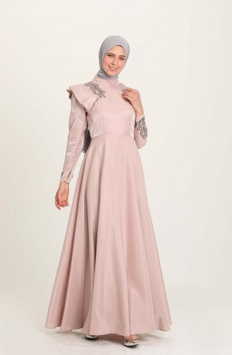 Powder Hijab Evening Dress 4955-05