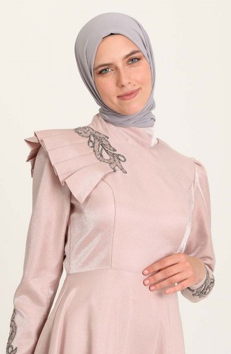 Powder Hijab Evening Dress 4955-05