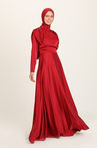 Claret Red Hijab Evening Dress 4956-01