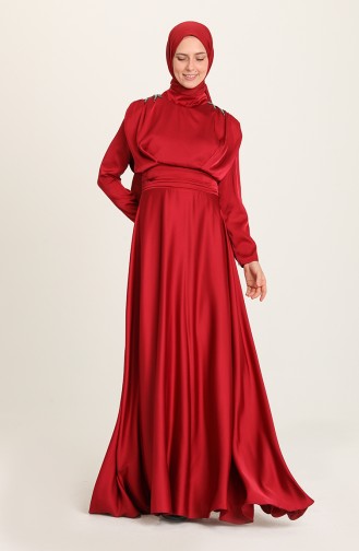 Claret Red Hijab Evening Dress 4956-01