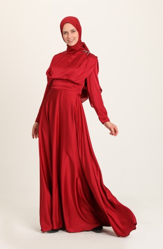 Claret Red Hijab Evening Dress 4956-01
