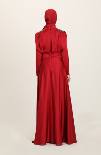 Claret Red Hijab Evening Dress 4956-01