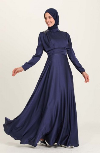Navy Blue Hijab Evening Dress 4956-03