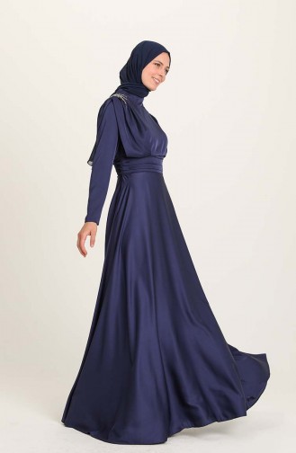 Navy Blue Hijab Evening Dress 4956-03