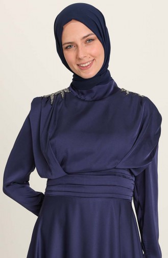 Navy Blue Hijab Evening Dress 4956-03