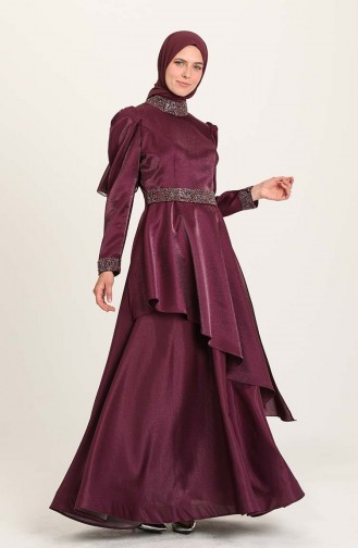 Plum Hijab Evening Dress 4957-02